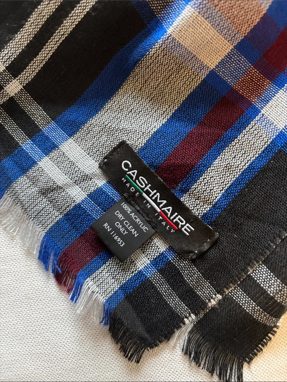 Men's Plaid Black, Blue & Gray Scarf